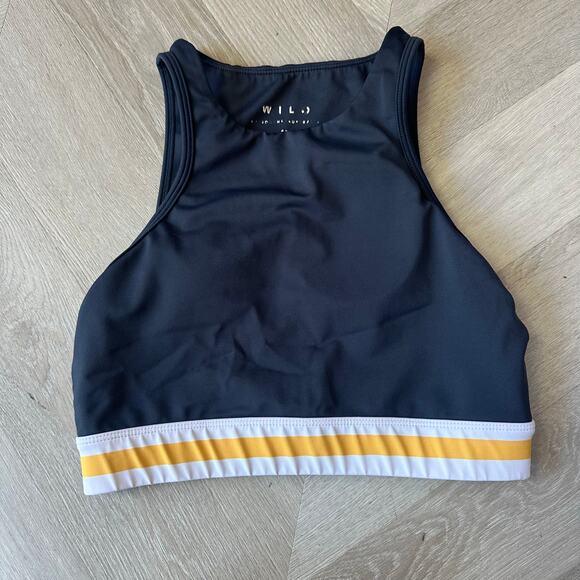 WILO The Label Sports Bra Crop Top Navy Blue Yellow White M Medium Yoga Workout - Picture 1 of 6